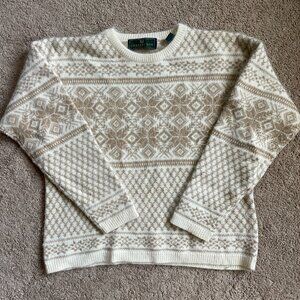 Cream and Brown Lambswool and Angora Sweater